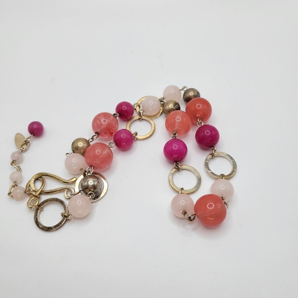 Talbots | Necklace Rose Quartz Glass Metal Beads Brasstone